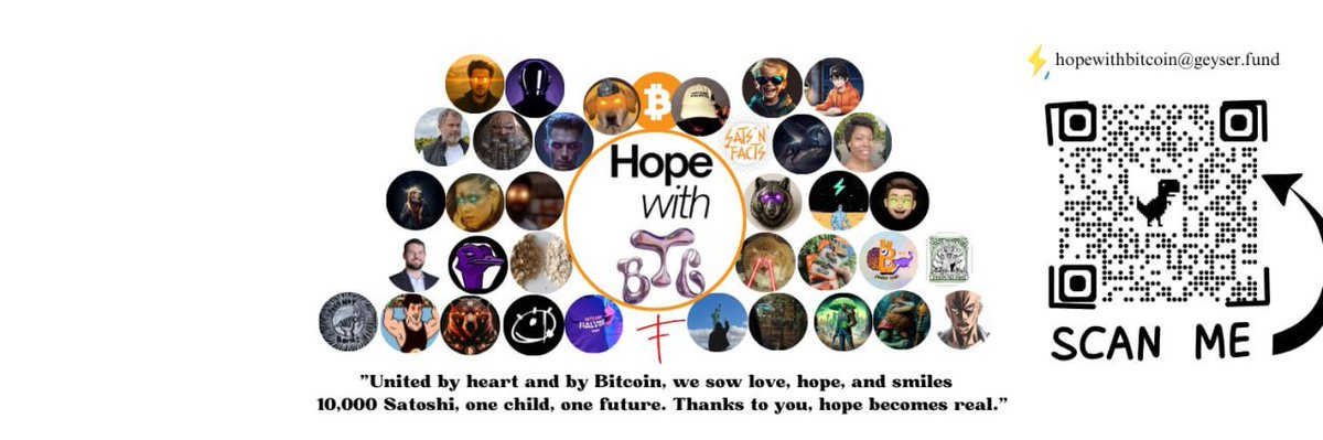 HopeWithBTC's tweet image. United by heart and by Bitcoin, we sow love, hope, and smiles  10,000 Satoshi, one child, one future. Thanks to you, hope becomes real.

#HopeWithBTC 
#HopeWithBitcoin #BitcoinForGood #ProofOfWork #Bitcoin #btc #studybitcoin #haveyouseenhim #SavetheWorld #Charity #Philanthropy
