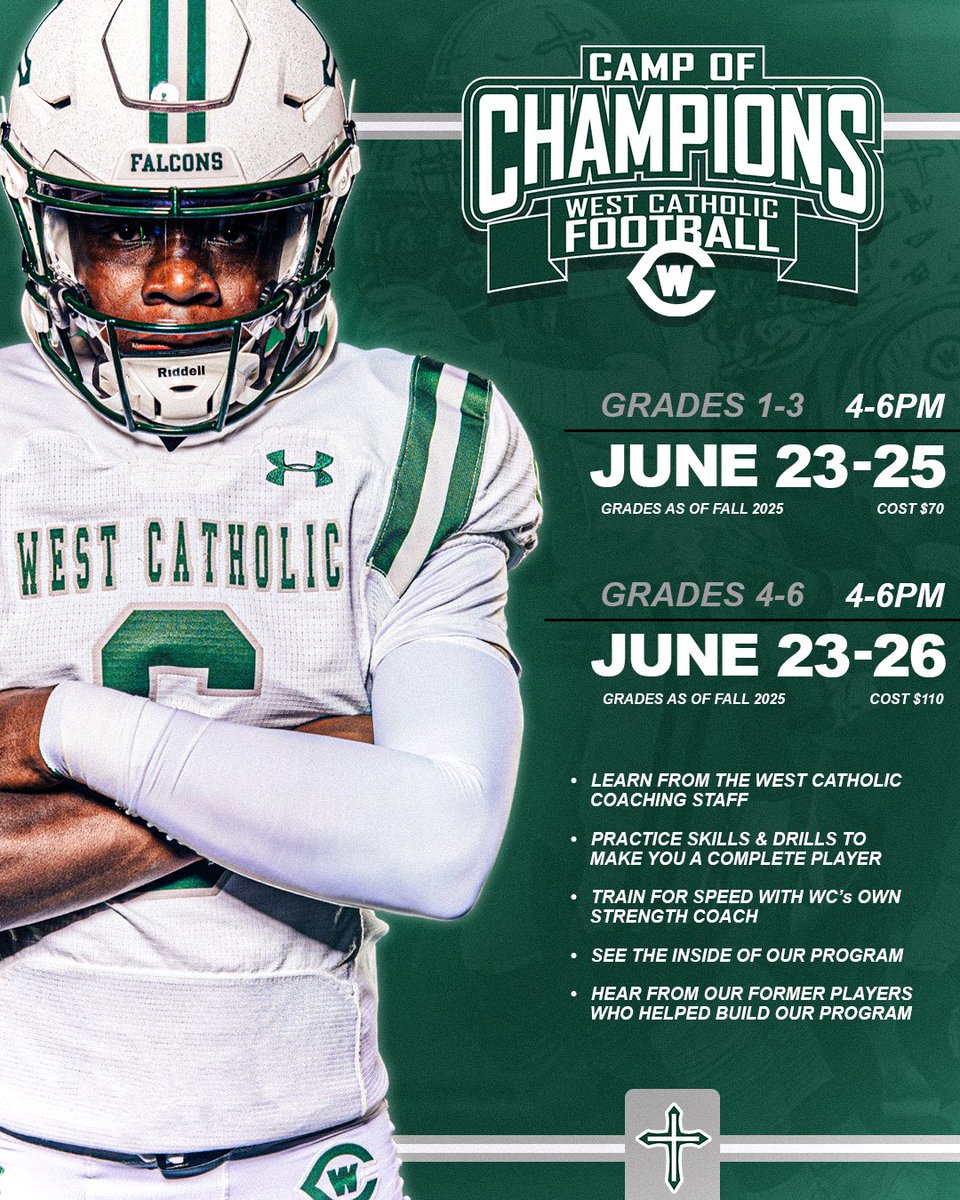 Grand Rapids West Catholic Football (@grwcfootball) on Twitter photo Just a few short days until we kickoff one of the best weeks of the summer! As we get closer to Monday, donāt forget to sign your child up. We canāt wait to see you at camp!
1-3rd Grade: register.ryzer.com/camp.cfm?sportā¦
4-6th Grade: register.ryzer.com/camp.cfm?sportā¦
#WeTheWest | #GRWCFootball Just a few short days until we kickoff one of the best weeks of the summer! As we get closer to Monday, donāt forget to sign your child up. We canāt wait to see you at camp!
1-3rd Grade: register.ryzer.com/camp.cfm?sportā¦
4-6th Grade: register.ryzer.com/camp.cfm?sportā¦
#WeTheWest | #GRWCFootball
