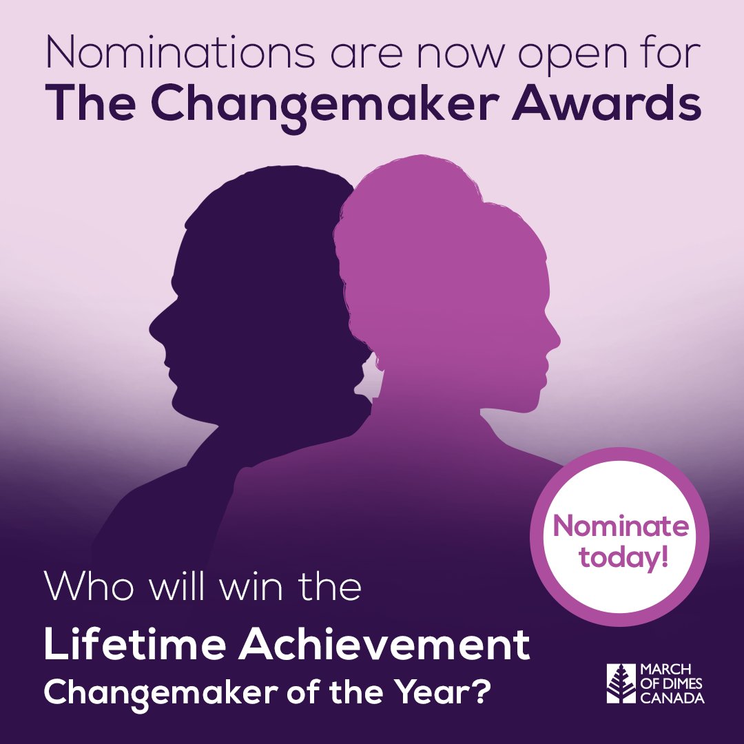 Do you know someone with 15+ yrs of service with March of Dimes Canada championing equity, empowering ability and helping those with disabilities to thrive? Nominate them for the Changemaker Award for Lifetime Achievement Award: bit.ly/CMA_TW by Monday, July 14