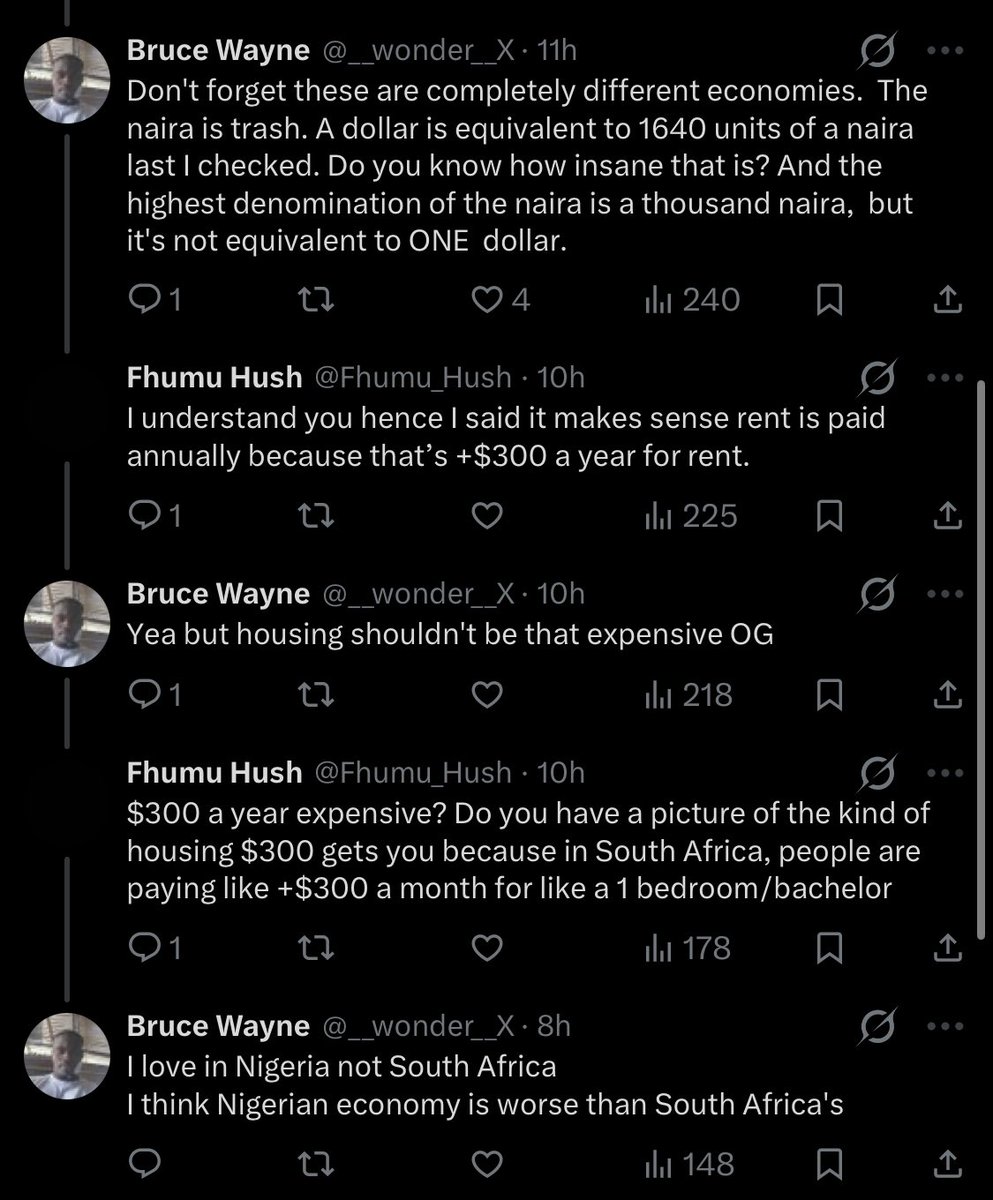 Nigerians are the greatest enemies of Nigeria and I am not kidding. 

A Nigerian tried so hard to convince a South African that Nigerians have it worse than the South Africans in rents but failed and therefore resorted to badmouthing the entire country in the end.

Why?