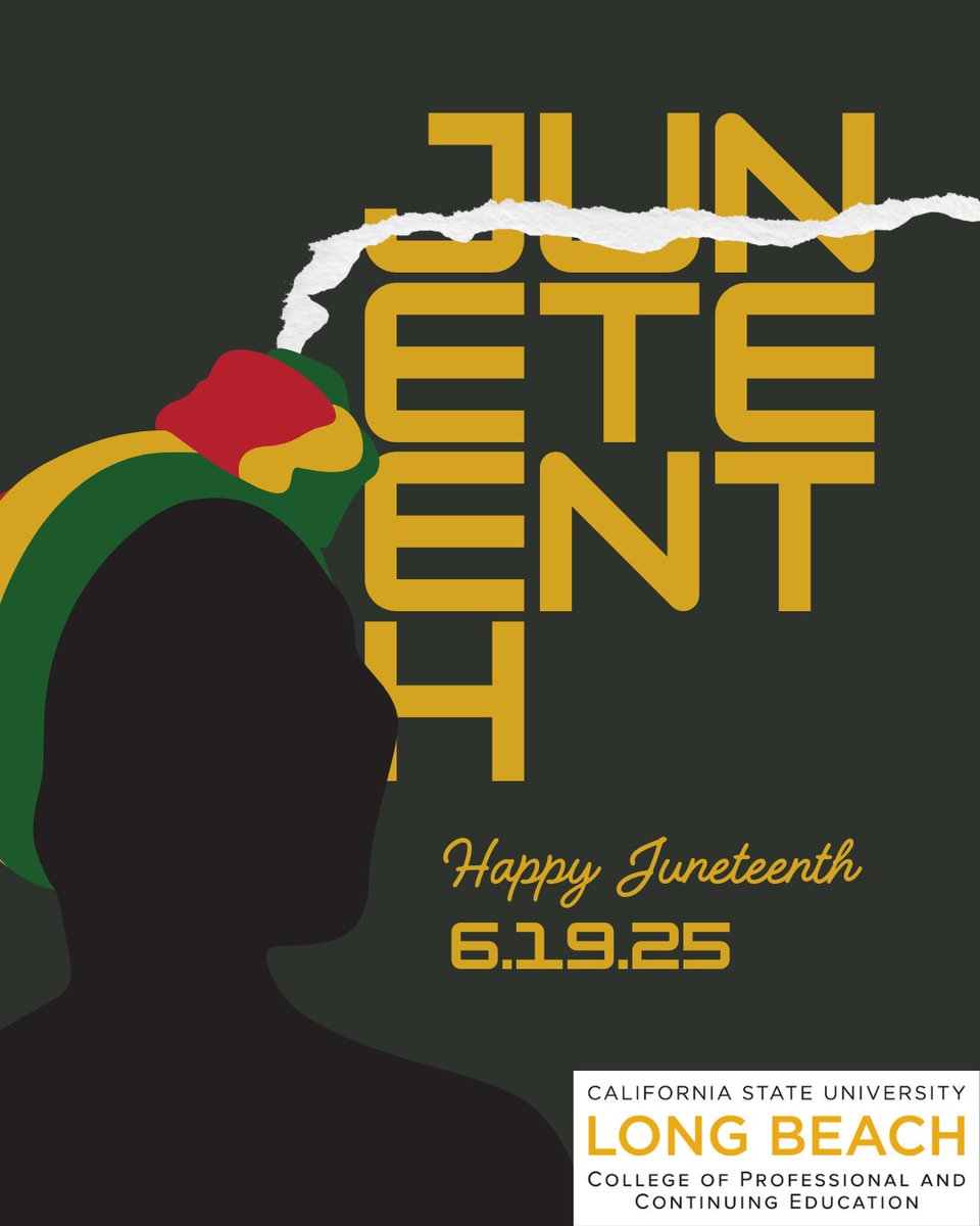 In honor of Juneteenth, campus will be closed today. Let us take this time to reflect, celebrate freedom, and continue the work toward equity and justice.

#Juneteenth #FreedomDay #CSULB