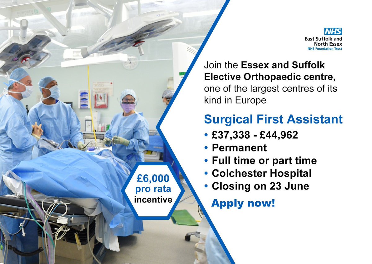 #TeamESNEFT are on the lookout for an experienced and committed surgical professional to play a key role in our patients orthopaedic theatre journey! 👇 

💻 Apply here: buff.ly/NBfFQEs 

#NHS #NHSJobs #Orthopaedics #Surgery #OrthopaedicCare #JobsInSurgery <a href="/The_HCPC/">HCPC</a>