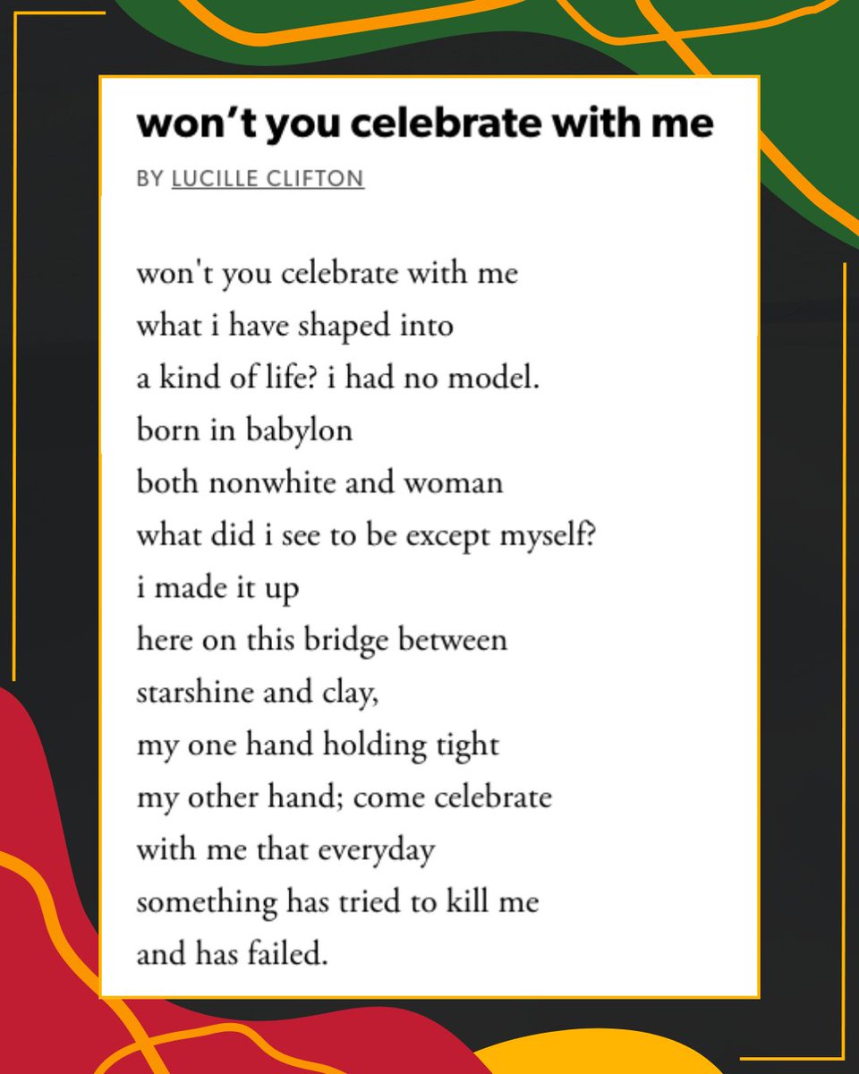 Fox Center for Humanistic Inquiry (@foxcenteremory) on Twitter photo Happy Juneteenth from the Fox! 🌟 Today, we’re highlighting “won’t you celebrate with me” by American poet #LucilleClifton: 
poets.org/poem/wont-you-… Happy Juneteenth from the Fox! 🌟 Today, we’re highlighting “won’t you celebrate with me” by American poet #LucilleClifton: 
poets.org/poem/wont-you-…