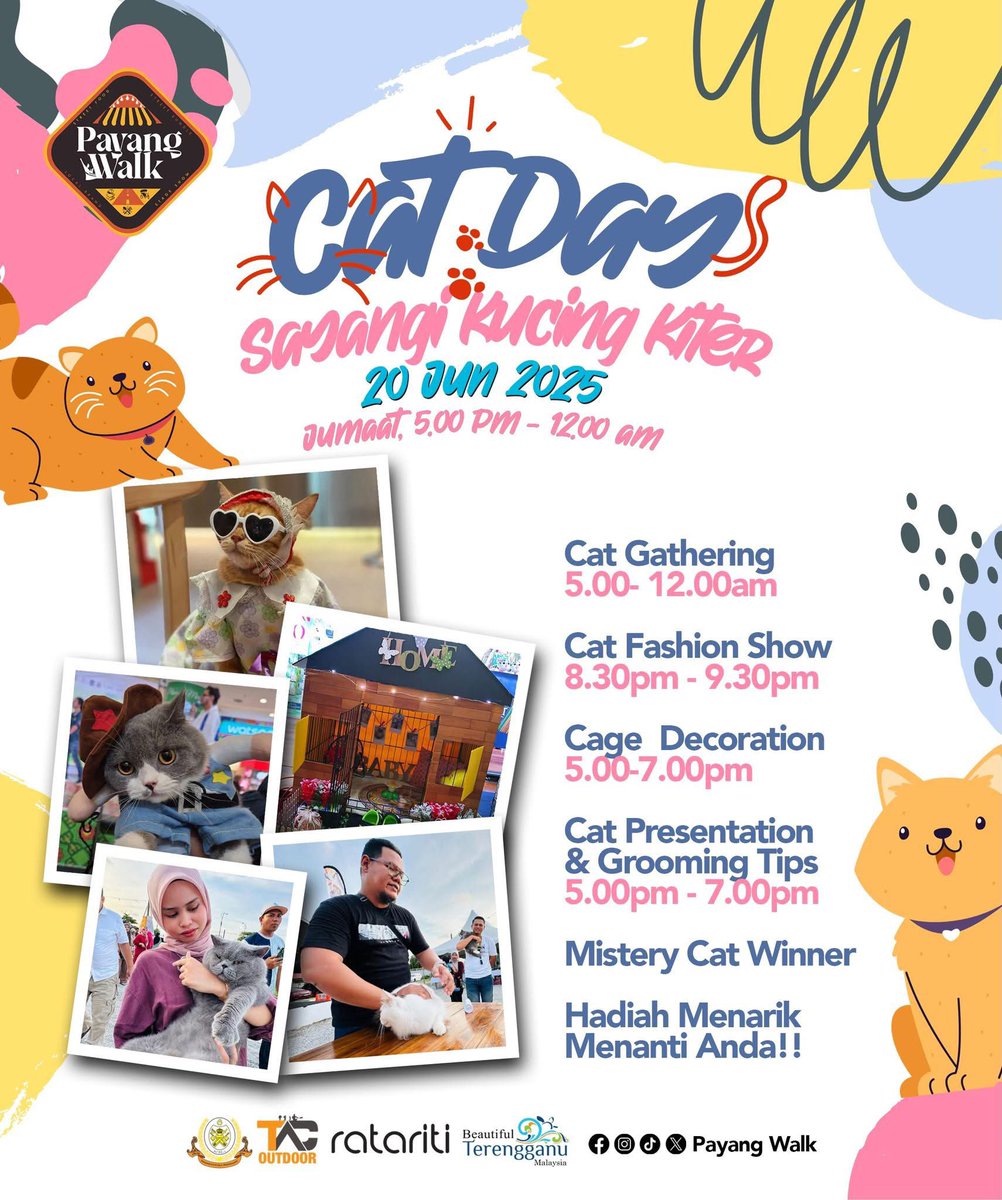 Wajib bowok kucing mari Payang Walk esok! Sek dia pun nok lepak jugok sama-sama dia!

Ayuh bawak kucing tersayang ke Payang Walk dari jam 5.00 Petang hingga 12.00 malam. Macam-macam booth Kucing dan tips-tips berguna dari pakar-pakar hebat!

#PayangWalk