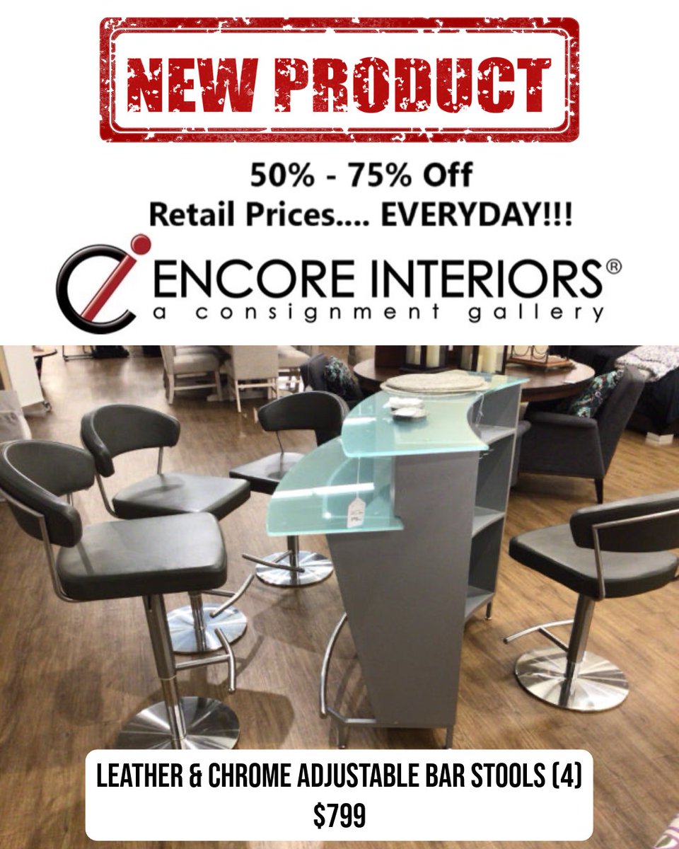 ConsignmentFLA's tweet image. Sleek, comfy, and adjustable—this set of 4 leather and chrome bar stools is a must-have for your kitchen island or home bar. 
#EncoreInteriors #BarStoolGoals #ModernSeating #FurnitureDeals #ConsignmentFinds #HomeUpgrade #DesignForLess