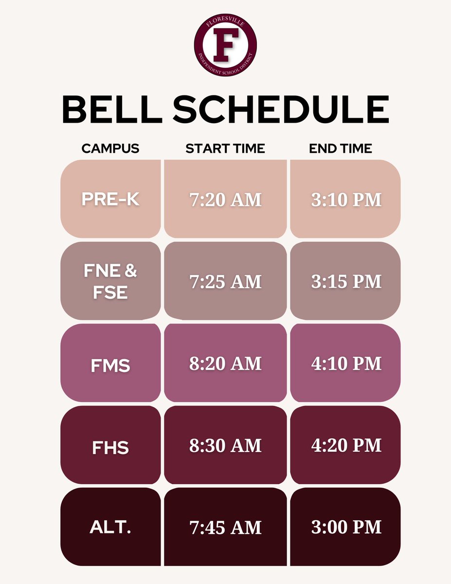 FRIENDLY REMINDER: The 2025-2026 school year brings a brand NEW bell schedule!⏰ Save this and get ready for the first day of school—August 12.