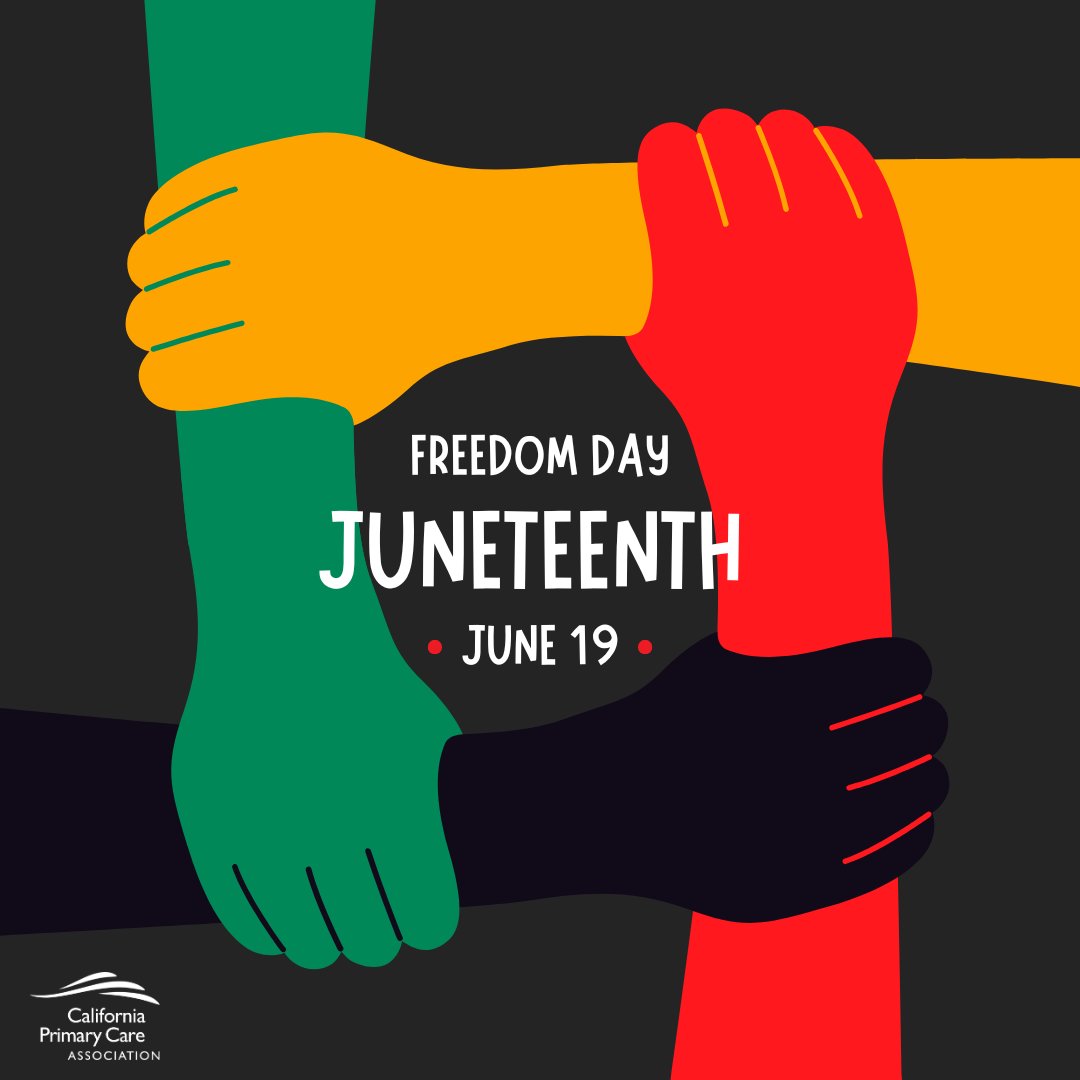 California Primary Care Association (@cpca) on Twitter photo In observance of Juneteenth, our office will be closed today. We honor this important day by reflecting on the ongoing journey toward freedom, equality, and justice for all.
We'll resume normal business hours tomorrow. #Juneteenth2025 In observance of Juneteenth, our office will be closed today. We honor this important day by reflecting on the ongoing journey toward freedom, equality, and justice for all.
We'll resume normal business hours tomorrow. #Juneteenth2025
