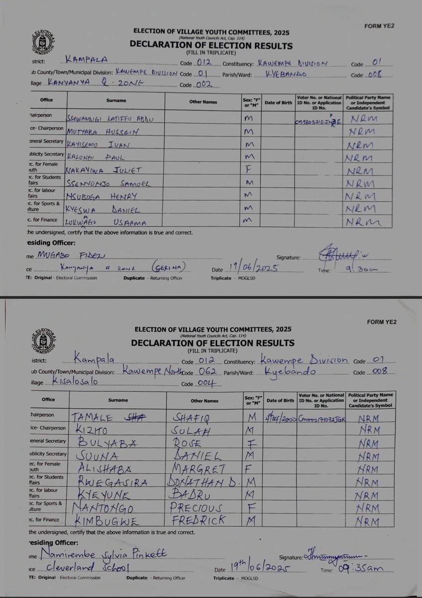 TrillUganda's tweet photo. Declaration forms of Kawempe youth election's #Kyebando parishπ
Kawempe has humiliated NUP @NUP_Ug @NRMOnline @UgandaEC @GovUganda @PoliceUg @brianmixologist @HEBobiwine @f https://t.co/f0mdKXVr1Z