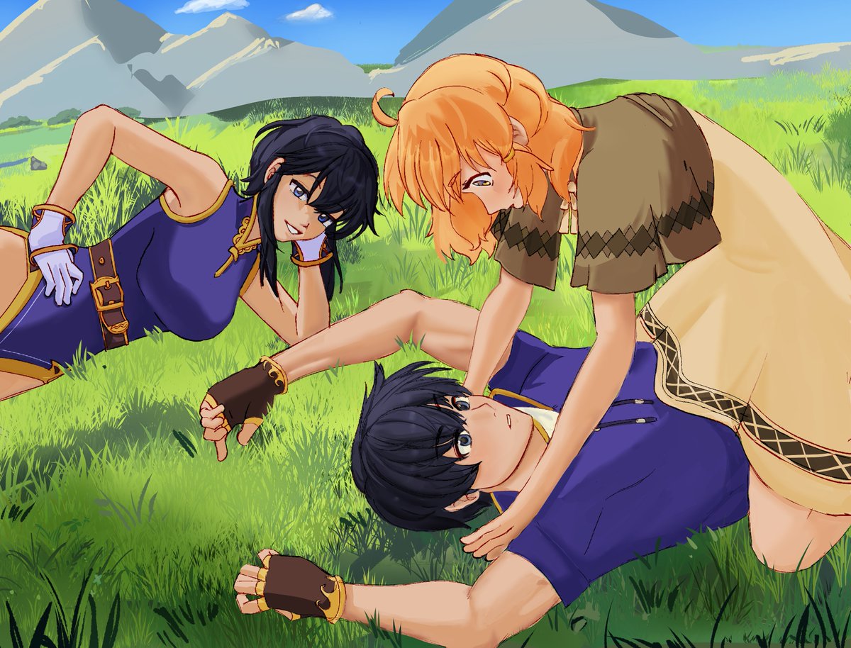 Oh no! Lana tripped and fell on top of Scathach and now they're having a moment... 😳

Also Larcei is there too.
#FireEmblem 

Art by <a href="/gu___ro/">guro</a>