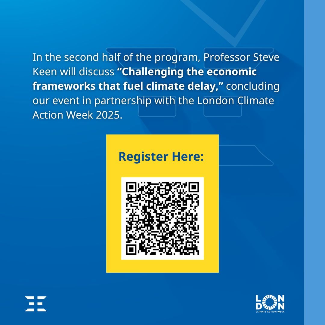 MEERsrm's tweet image. MEER's last guest speaker for the “Sustainable Cooling Strategies for an Overheating World” is the renowned economist @ProfSteveKeen.
Register for our event to avoid missing this opportunity!
🔗 bit.ly/45ZLLUm
Steve Keen's Website: stevekeen.com