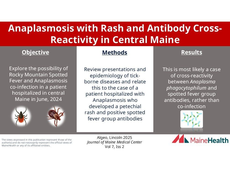 Journal of Maine Medical Center (@journalmmc) on Twitter photo A case of #anaplasmosis with rash and anti-body cross-reactivity in #Maine knowledgeconnection.mainehealth.org/jmmc/vol7/iss2…
<a href="/MaineHealth/">MaineHealth</a> <a href="/TuftsMedSchool/">Tufts School of Medicine</a> #MHMedEd #MedEd #Maine #ruralhealthcare
#interprofessional A case of #anaplasmosis with rash and anti-body cross-reactivity in #Maine knowledgeconnection.mainehealth.org/jmmc/vol7/iss2…
<a href="/MaineHealth/">MaineHealth</a> <a href="/TuftsMedSchool/">Tufts School of Medicine</a> #MHMedEd #MedEd #Maine #ruralhealthcare
#interprofessional