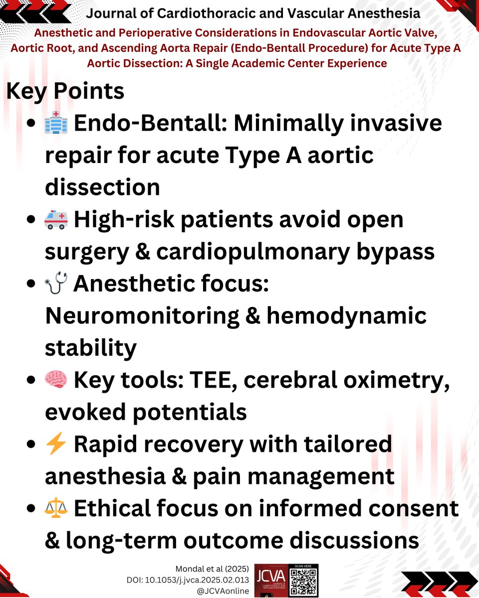 🚨 New JCVA Case Conference Alert! 🚨
Discover the groundbreaking Endo-Bentall procedure—a minimally invasive, endovascular approach for high-risk #TypeADissection patients. 🩺💡
#CardiacAnesthesia #EndoBentall #AorticSurgery #JVCA
jcvaonline.com/article/S1053-…