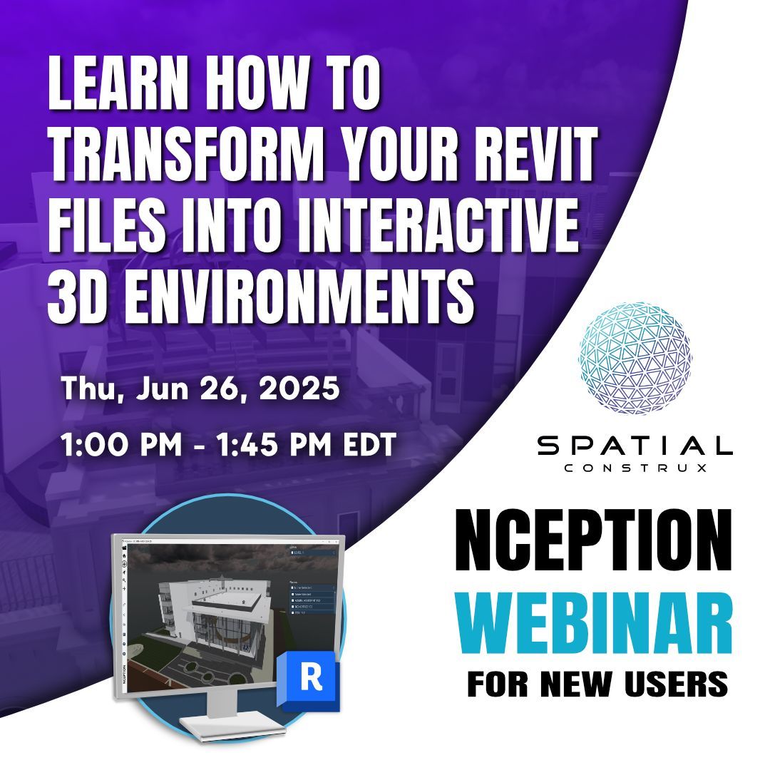 SpatialConstrux's tweet image. #NextWeek! Join the Spatial Construx team on Thu. Jun 26th from 1–1:45PM EDT for our next #webinar covering all things Nception!  Register for your spot here: buff.ly/4i3niAx
#Nception #SpatialConstrux #architecture #tech #3d #bimdata #autodeskrevit