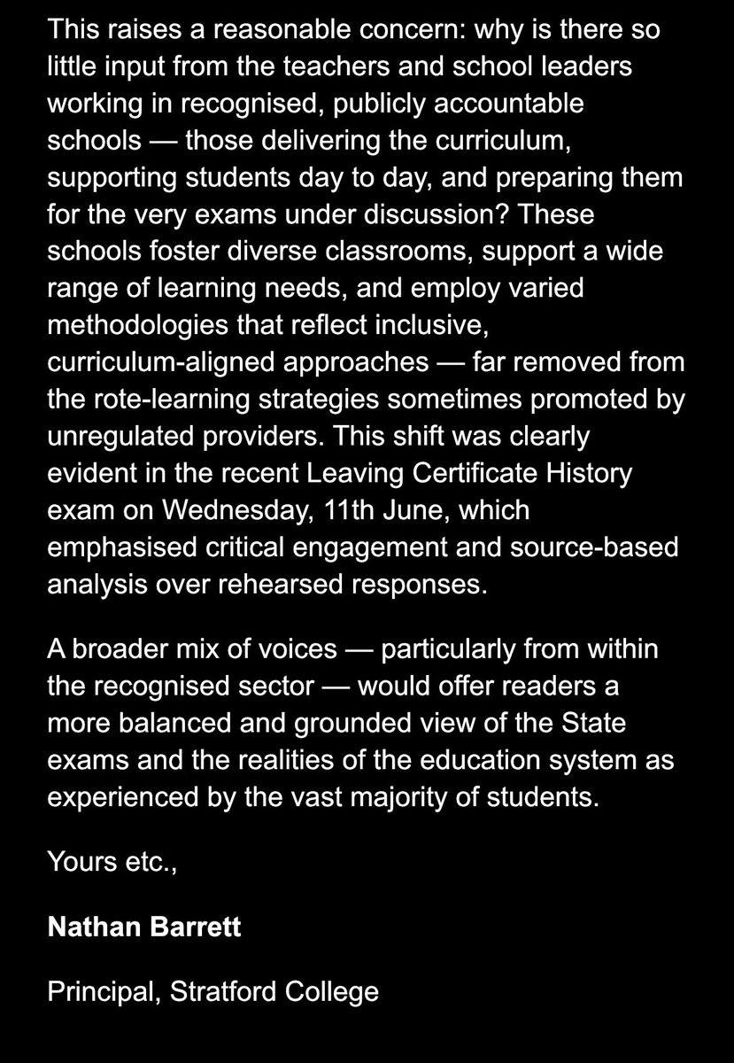 Nathan Barrett (@nathanbarr) on Twitter photo I recently wrote to the <a href="/IrishTimes/">The Irish Times</a> regarding their coverage of the Leaving Certificate and Junior Cycle exams. Needless to say in a letter around overlooked voices has been overlooked by the editor #edchatie #stateexaminations #LC2025 I recently wrote to the <a href="/IrishTimes/">The Irish Times</a> regarding their coverage of the Leaving Certificate and Junior Cycle exams. Needless to say in a letter around overlooked voices has been overlooked by the editor #edchatie #stateexaminations #LC2025