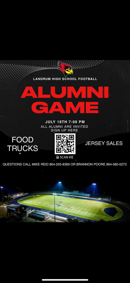 Landrum Football (@landrumfootball) on Twitter photo First ever Football Alumni game for <a href="/LandrumFootball/">Landrum Football</a>. Please come and join us on July 18th we would love to have all past players come and participate!! First ever Football Alumni game for <a href="/LandrumFootball/">Landrum Football</a>. Please come and join us on July 18th we would love to have all past players come and participate!!