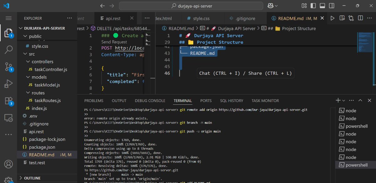 Durjaya__'s tweet photo. 🚀 Just built my Durjaya API Server — a full-stack Task Manager using Node.js, Express, MongoDB &amp; a sleek HTML/CSS frontend!

✅ CRUD API
🎯 REST tested in VS Code
🎨 Stylish UI
💡 Learned how backend &amp; frontend works jointly

🔗 Check :- https://t.co/qJwpY335st

 #APIs #Coding https://t.co/HXU6gAXIDQ