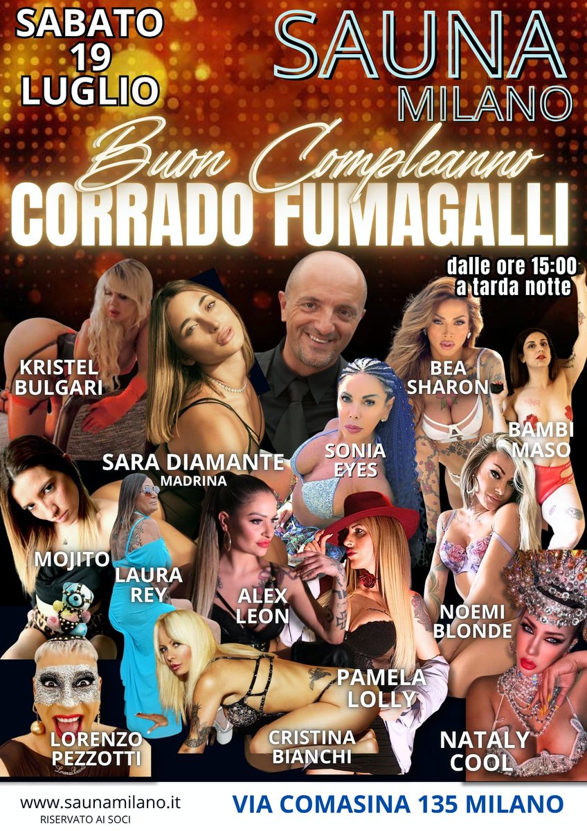 🔞Sonia Eyes Official (@sonia_eyes_real) on Twitter photo 🎂 BUON COMPLEANNO 🍾
Manca esattamente un mese alla festa di compleanno del grandissimo <a href="/CorradoBGsex/">Corrado Fumagalli ufficiale</a> 🎉
Si farà presso <a href="/saunamilano/">SaunaMilano</a> e oltre a me ci saranno tante altre mie colleghe 🔞 e vi faremo impazzire 💦
Vi aspetto numerosi! ❤️
Baci baci dalla vostra Sonia Eyes 😘 🎂 BUON COMPLEANNO 🍾
Manca esattamente un mese alla festa di compleanno del grandissimo <a href="/CorradoBGsex/">Corrado Fumagalli ufficiale</a> 🎉
Si farà presso <a href="/saunamilano/">SaunaMilano</a> e oltre a me ci saranno tante altre mie colleghe 🔞 e vi faremo impazzire 💦
Vi aspetto numerosi! ❤️
Baci baci dalla vostra Sonia Eyes 😘