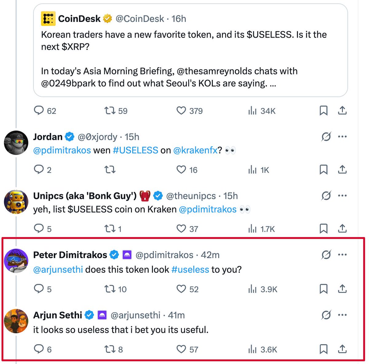 Unipcs (aka 'Bonk Guy') 🎒 (@theunipcs) on Twitter photo Kraken bros <a href="/pdimitrakos/">Peter Dimitrakos</a> and <a href="/arjunsethi/">Arjun Sethi</a> vibing about $USELESS
they *GET* it 🫡
#USELESS coin on <a href="/krakenfx/">Kraken Exchange</a> soon? 👀️️️️️️ Kraken bros <a href="/pdimitrakos/">Peter Dimitrakos</a> and <a href="/arjunsethi/">Arjun Sethi</a> vibing about $USELESS
they *GET* it 🫡
#USELESS coin on <a href="/krakenfx/">Kraken Exchange</a> soon? 👀️️️️️️