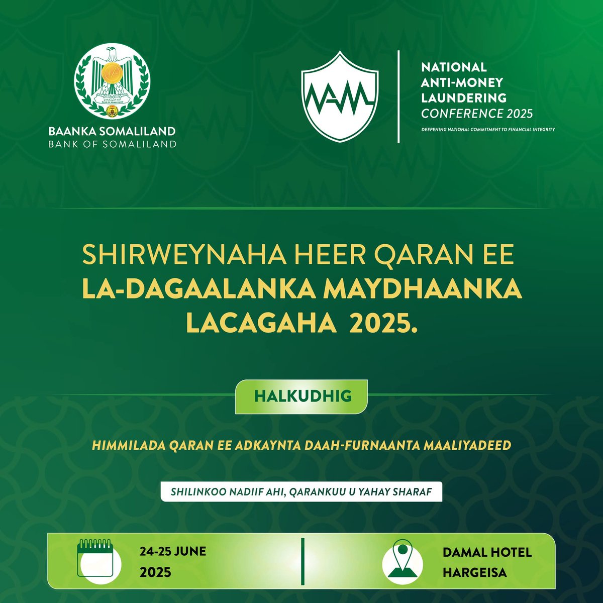 KhaireHamse's tweet photo. Somaliland is taking a firm stand against money laundering and terrorist financing.
The 2025 National Anti-Money Laundering Conference marks a turning point — building a clean, credible, and globally trusted financial system. https://t.co/4FIZYiUPlr