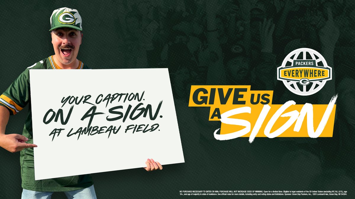 packeverywhere's tweet image. Is @LambeauField on your bucket list? We're here to make your dreams come true.
Enter the Packers Everywhere Give us a Sign contest and you could win game tickets and a trip to Green Bay.
packerseverywhere.com/give-us-a-sign