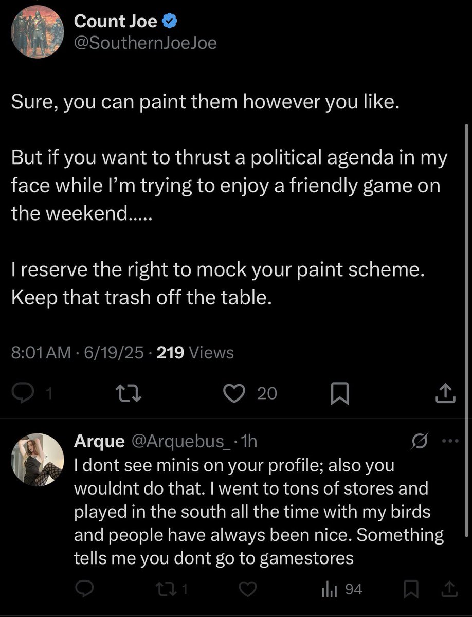 SouthernJoeJoe's tweet image. To the loser who unblocked me just long enough to respond, then reblocked me out of fear of getting a response.
My profile picture is literally a picture of the limited edition guard codex.
I don’t have much time to paint, but I do play the game.
You, good sir, are an idiot.