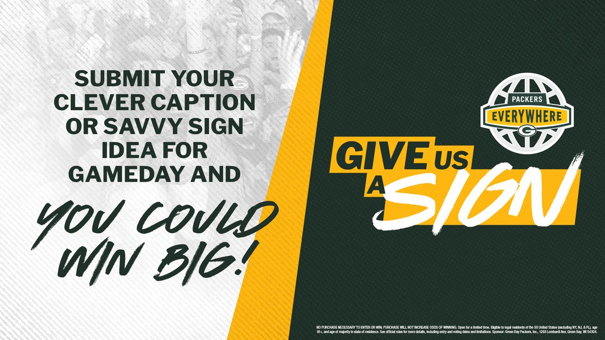 packeverywhere's tweet image. This is your sign (and LAST CHANCE) to enter the Give us a Sign contest ⬇️⬇️⬇️
packerseverywhere.com/give-us-a-sign
