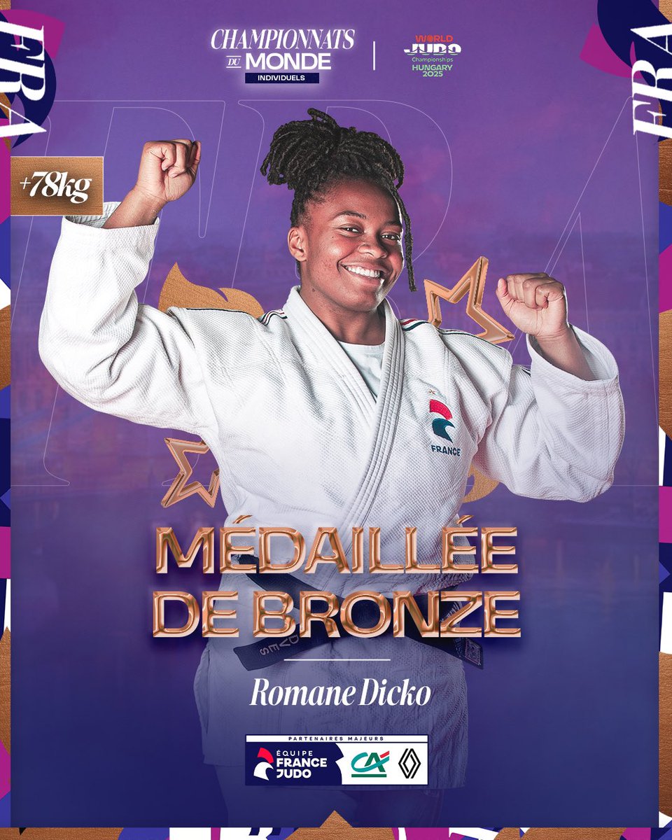 ROMANE EN BROOONZE ! 🥉

Victorieuse de son combat pour la place de 3, Romane Dicko (+78kg) monte sur la troisième marche du podium de ces championnats du monde. 💪✨

Bravo Romane !!! 👏🇫🇷

#JudoWorlds #FierdEtreJudoka