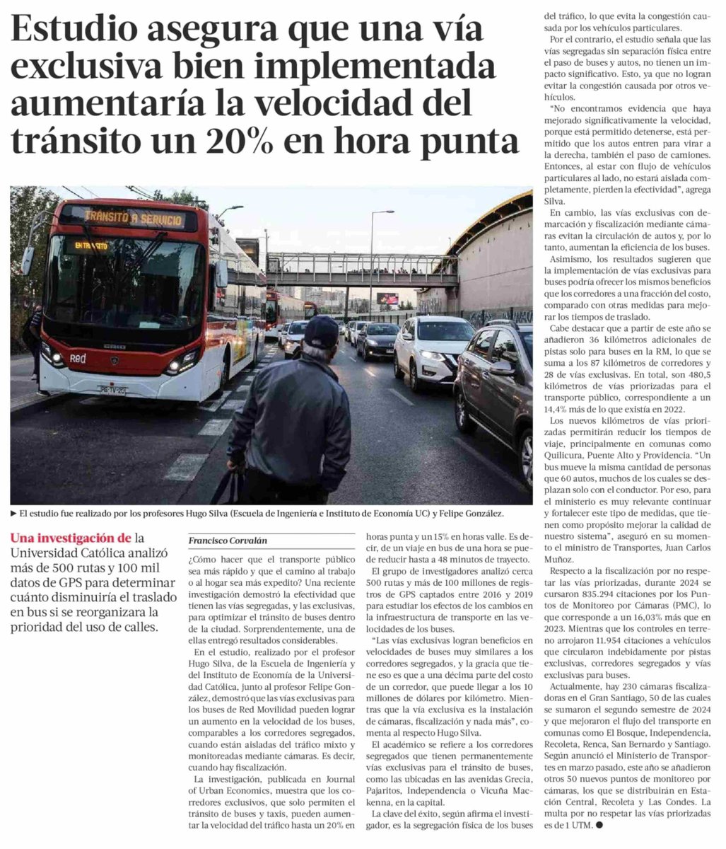 Escuela Ingeniería UC (@ingenieriauc) on Twitter photo 🚍¿Puede el transporte público en bus ser más rápido y expedito?
Una investigación liderada por el profesor Hugo Silva de <a href="/IngTransporteUC/">Ing Transporte UC</a>, analizó más de 500 rutas y 100 mil datos de GPS para responder a esta pregunta.
Conoce más detalles en la nota de <a href="/latercera/">La Tercera</a> 👇 🚍¿Puede el transporte público en bus ser más rápido y expedito?
Una investigación liderada por el profesor Hugo Silva de <a href="/IngTransporteUC/">Ing Transporte UC</a>, analizó más de 500 rutas y 100 mil datos de GPS para responder a esta pregunta.
Conoce más detalles en la nota de <a href="/latercera/">La Tercera</a> 👇