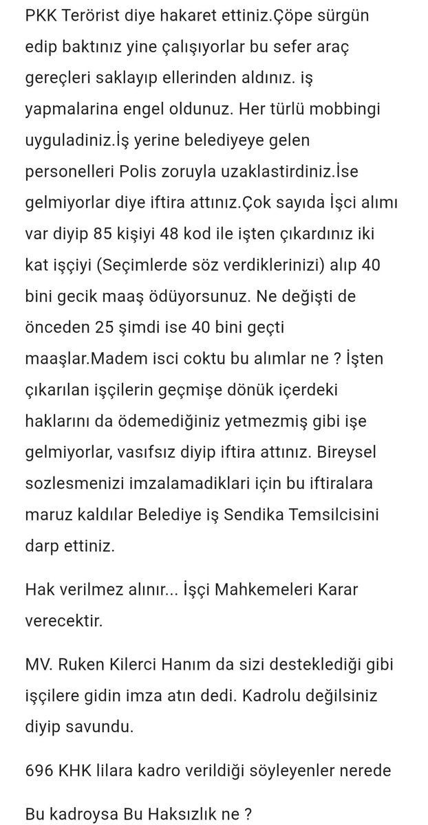 Bireysel sozlesmenizi kabul etmedikleri için işten cikardiklariniz
Mücadelelerine Devam ediyor.
Şeyh ler iftira atmaz kimsenin ekmeğiyle oynamaz. Seçimlerde verdiğiniz sözler yalan oldu.
<a href="/Abdulhalik_Tskn/">Abdulhalik TAŞKIN</a> <a href="/Akparti/">AK Parti</a> <a href="/akpartiagrii/">AK PARTİ AĞRI</a> <a href="/Akpartipatnos04/">AK PARTİ PATNOS</a> <a href="/Ruken_Kilerci/">Ruken Kilerci</a> <a href="/PatnosBLD/">Patnos Belediyesi</a>