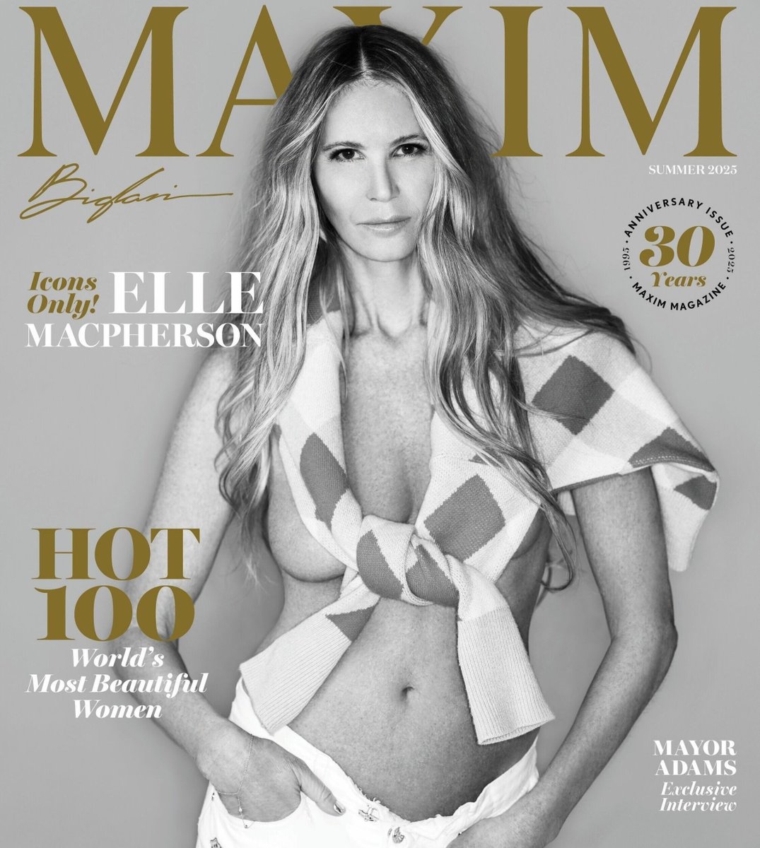 MaximMag's tweet image. The Icon Returns. Elle Macpherson fronts our 2025 Hot 100 30th Anniversary Issue, captured by the legendary Gilles Bensimon. From the beaches of Australia to global superstardom, she’s built an empire on elegance, grit and reinvention.
