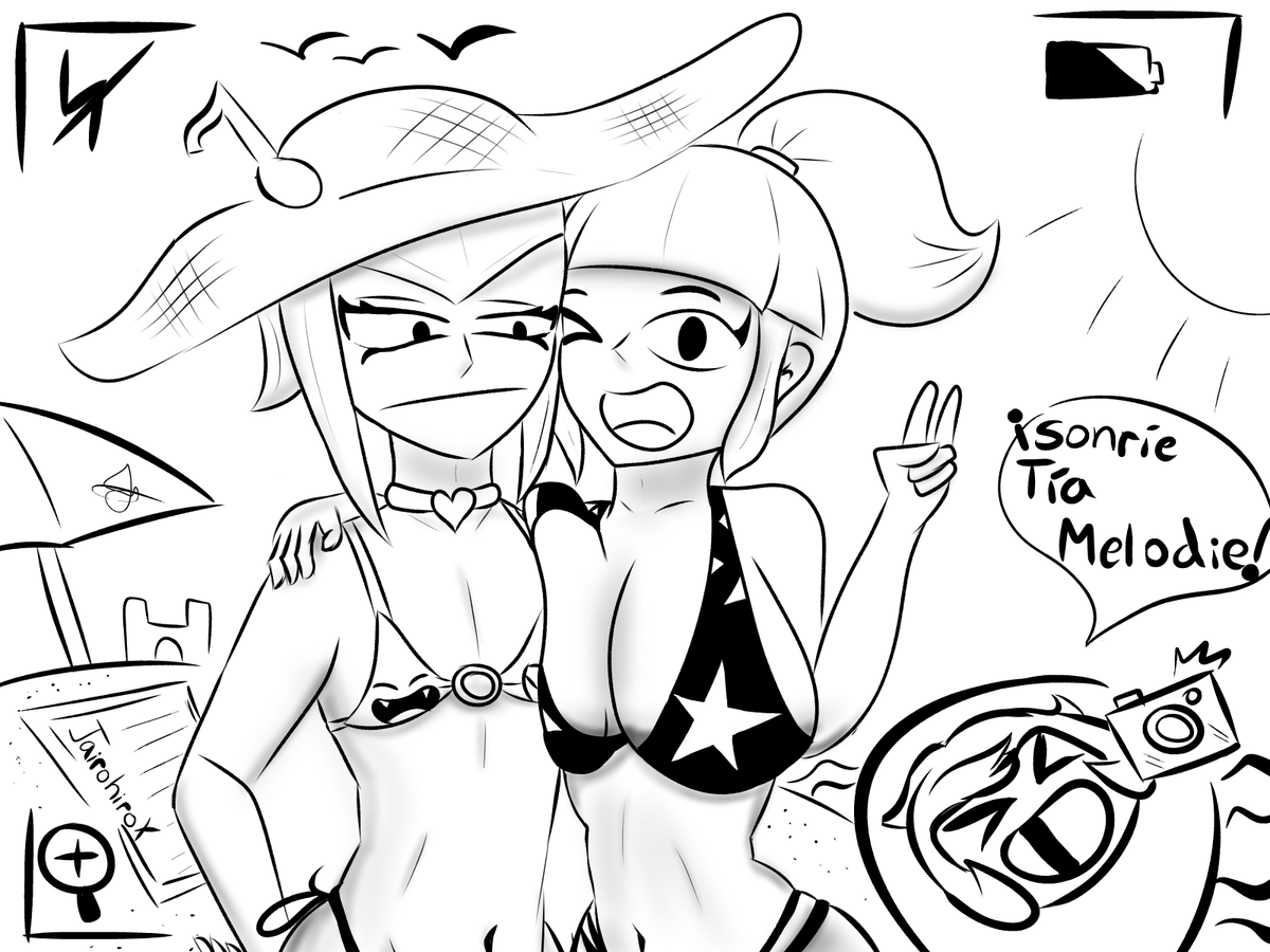 JairohiroX's tweet photo. Este mes del orgullo Janet, Melodie y Bonnie se fueron de vacaciones a la playa ¡¡Aunque Melodie no parece muy contenta!! ¿¿Estará celosa por alguna razón??
#BrawlStars #brawlstarsfanart #brawlstarsmelodie #brawlstarsjanet #PrideMonth #LGBTQ #fanart https://t.co/7e5Q4Dycnu