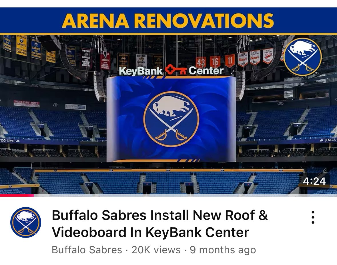AJFeldmanTV's tweet image. I’d like to report that the Sabres changed the name of the roof/scoreboard renovations video on YouTube, it is no longer “This is How We Win”.