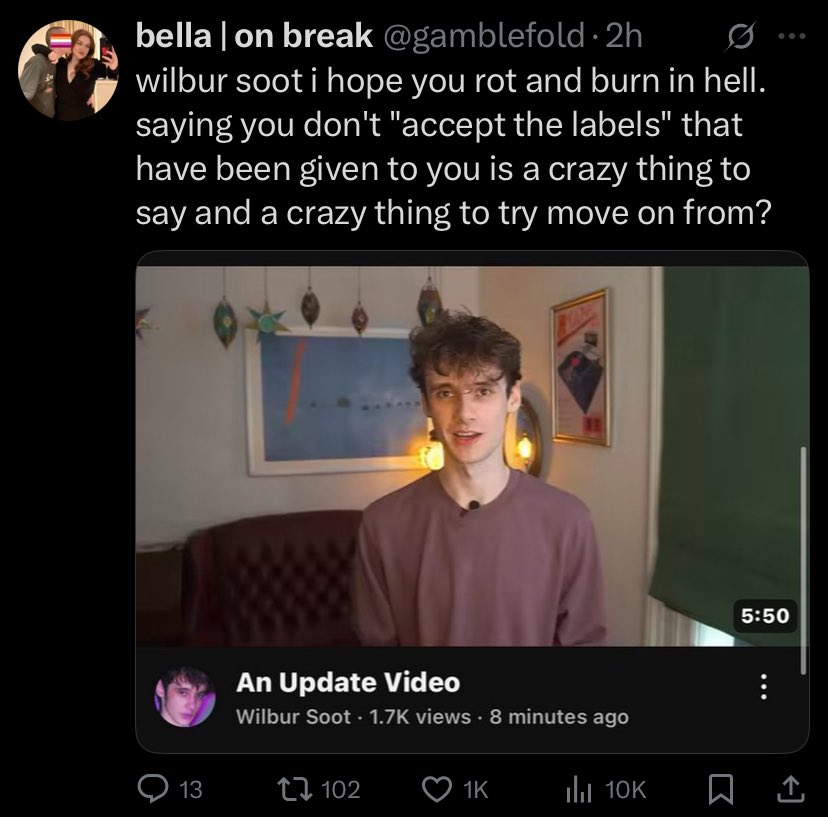 Eugh, god forbid he tries to correct misinformation. Telling someone you hardly know anything about to go ‘rot and burn in hell’ is so embarrassing. Your words are useless and horrible. Go do something better with your time rather than trying to earn attention by being rude.