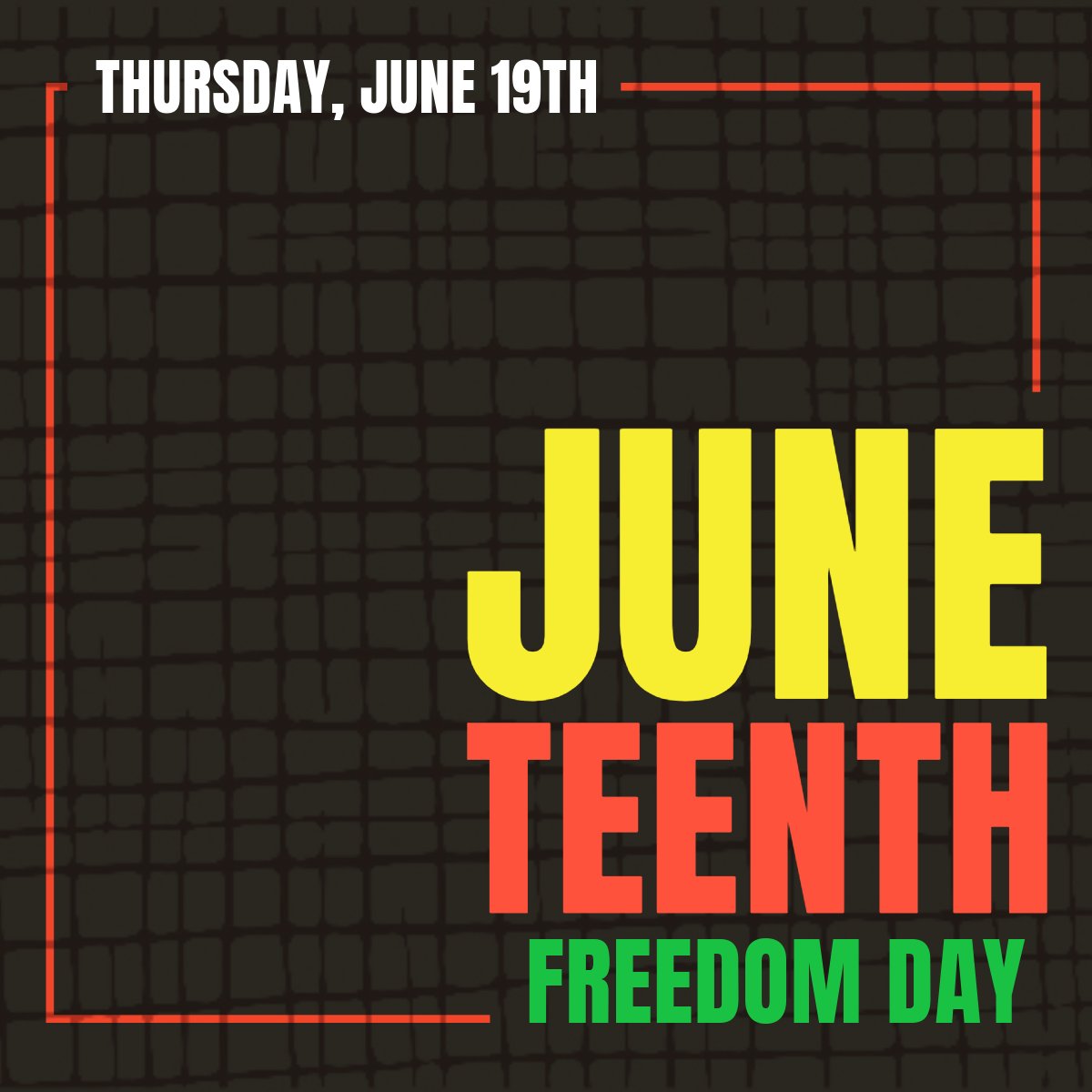 Happy Juneteenth Day!

Our offices are closed in observance of this holiday. We will reopen tomorrow, Friday, June 20th.

#Juneteenth2025 #FreedomDay  #WeAreCOE 🥇
