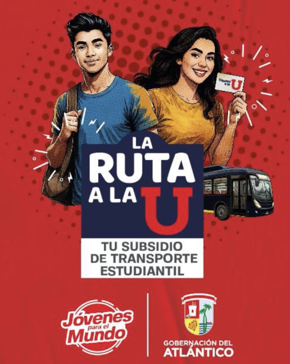 Ya se encuentra disponible el subsidio de transporte para estudiantes de los municipios del Atlántico! 

Inscríbete a través de: docs.google.com/forms/d/e/1FAI…