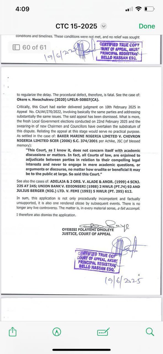 BREAKING NEWS

CTC of Appeal Court Judgement Affirms Nullification of YES/NO Election, Upholds Newly Conducted Election

Certified True Copy of the June 13, 2025 ruling by the Appeal Court has affirmed that the Court has dismissed APC's appeal and affirmed Chairmen and Councilors