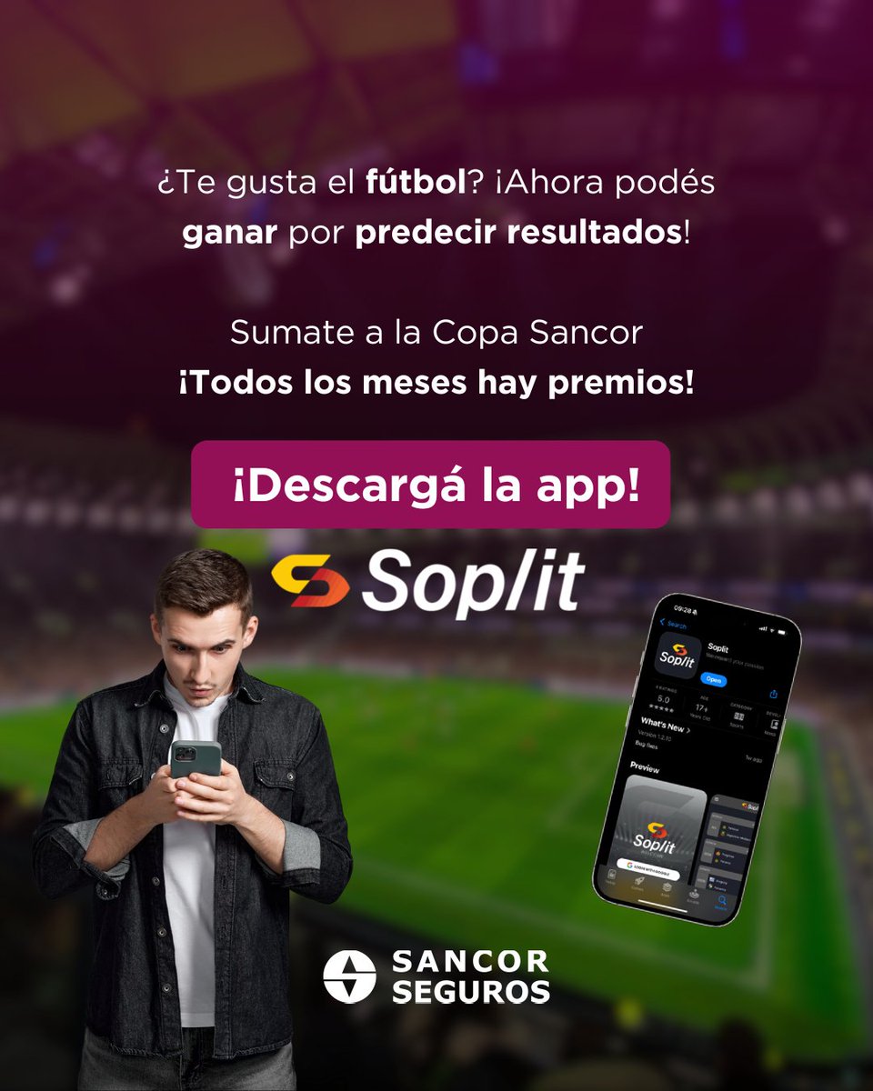 🔥 JUNIO es mes de fútbol y premios en la Copa Sancor.

Predecí resultados, sumá puntos y ganá:
🏡 Póliza de hogar
🎁 Gift Card $10.000
🚢 Pasajes a Buenos Aires

Además, seguís en carrera por el viaje a España y un iPhone 17 Pro Max.

¿Ya jugaste? 📲
¡Entrá a la app y sumate!