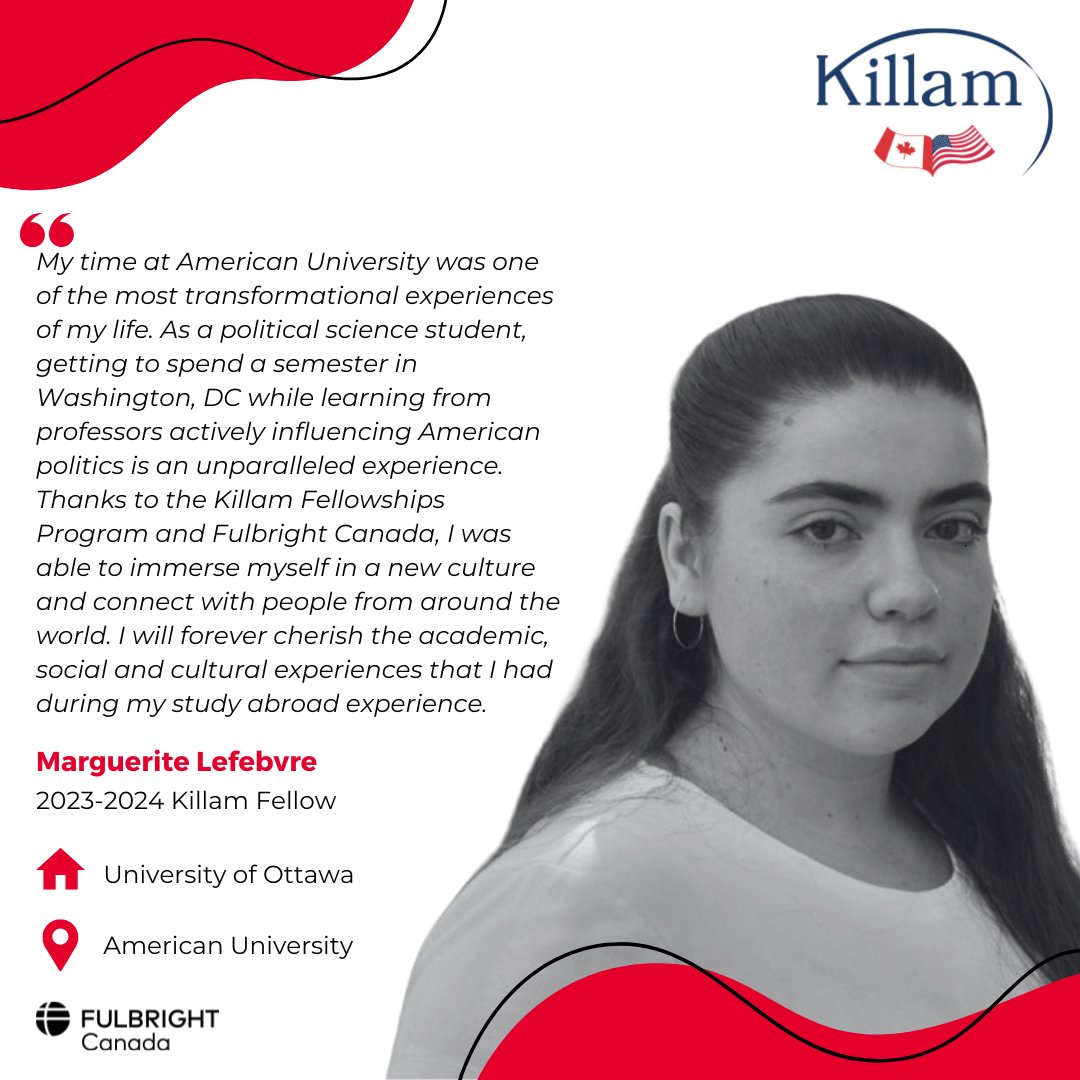 A semester in DC changed everything. 🇺🇸 From studying politics at American University to connecting with peers from Canada and the United States, Marguerite’s Killam experience was unforgettable. Ready for your own journey? Apply now!