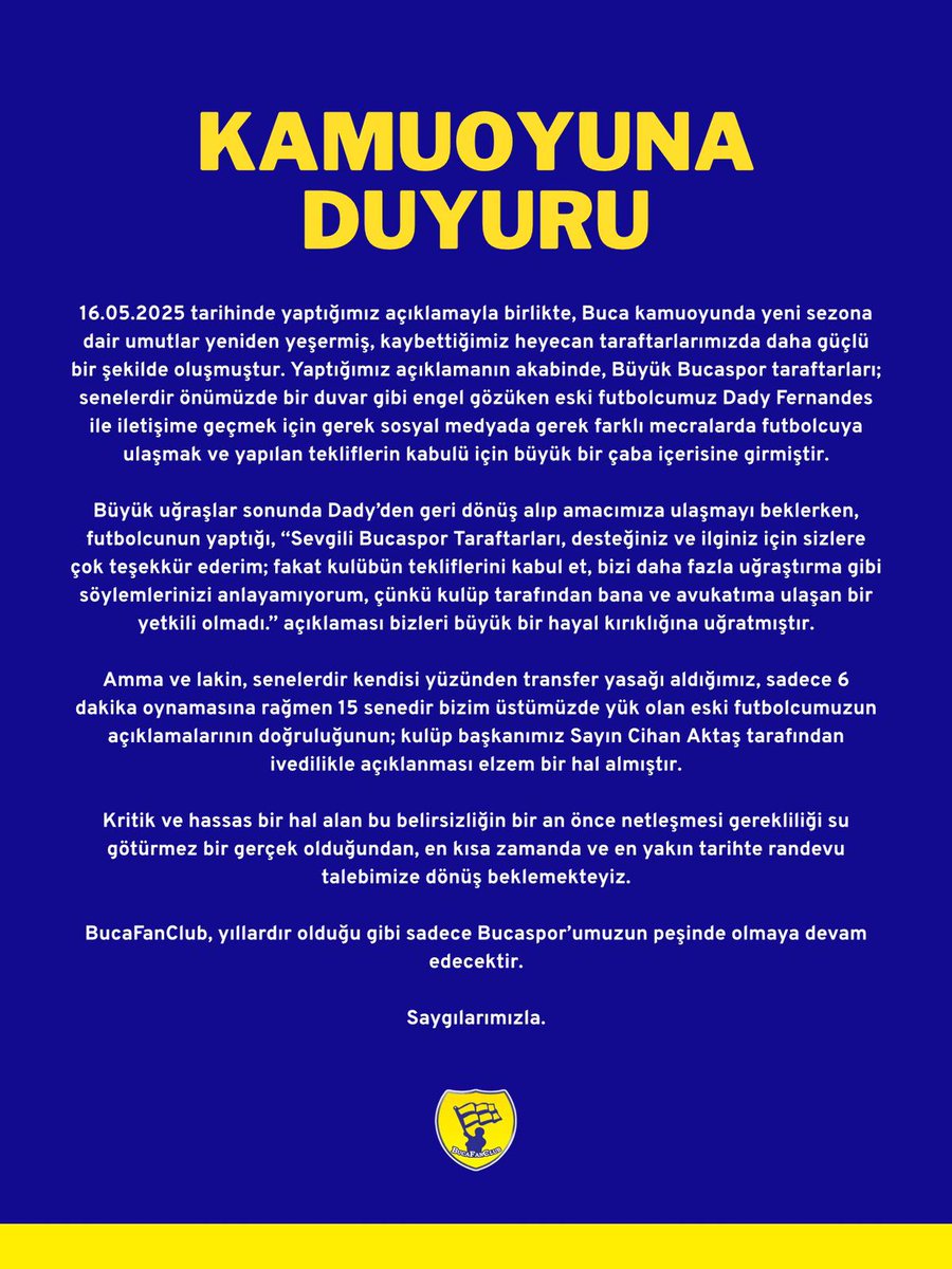 Kamuoyuna Duyuru ;
#BucaFanClub