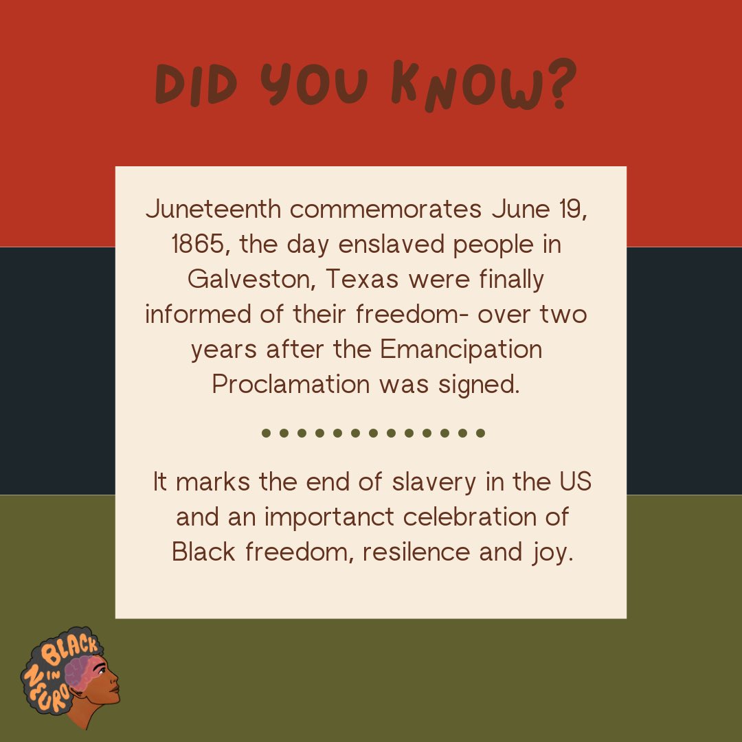BlackInNeuro's tweet image. 🖤 On #Juneteenth, we honor the fight for Black freedom — delayed, but never denied.
At #BlackInNeuro, we carry that legacy forward by creating space for Black excellence in neuroscience, year-round.
Freedom is a journey — and we’re not done yet. ✊🏾