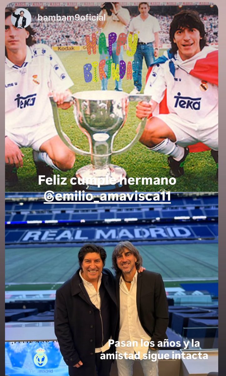 Hicieron una sociedad letal que hizo al Madrid campeón de Liga en 1995. Cuando nadie contaba con ellos. Y también forjaron una amistad que dura 30 años después. Así felicita Bam Bam Zamorano a su compi Amavisca por su 54 cumpleaños 🥳🎂🎉