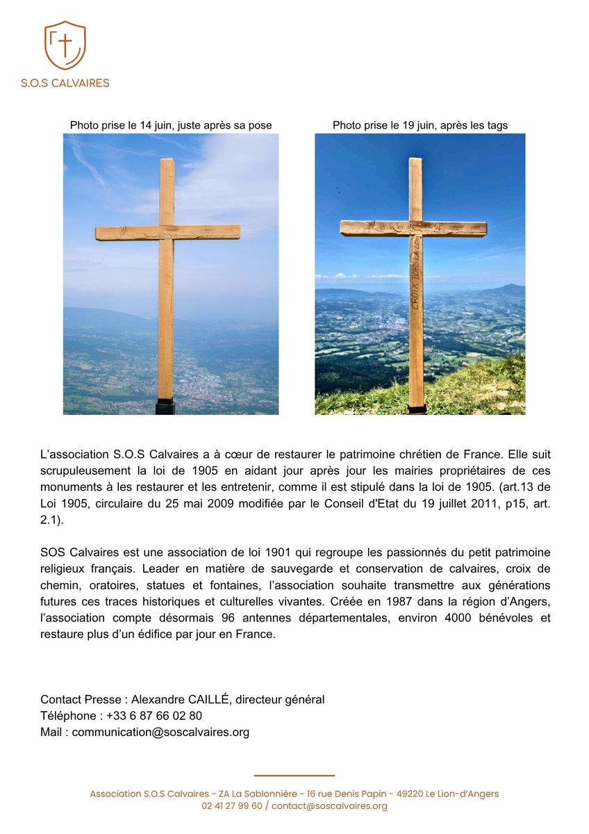 soscalvaires's tweet image. 🔴 ALERTE #VANDALISME !
Une #croix restaurée samedi dernier par notre antenne locale de Haute-Savoie s’est fait taguée.
👉 Relayez l'info : notre #culture et notre #droit à restaurer ces monuments qui font la beauté de nos cimes et de nos paysages, sont attaqués !
#soscalvaires
