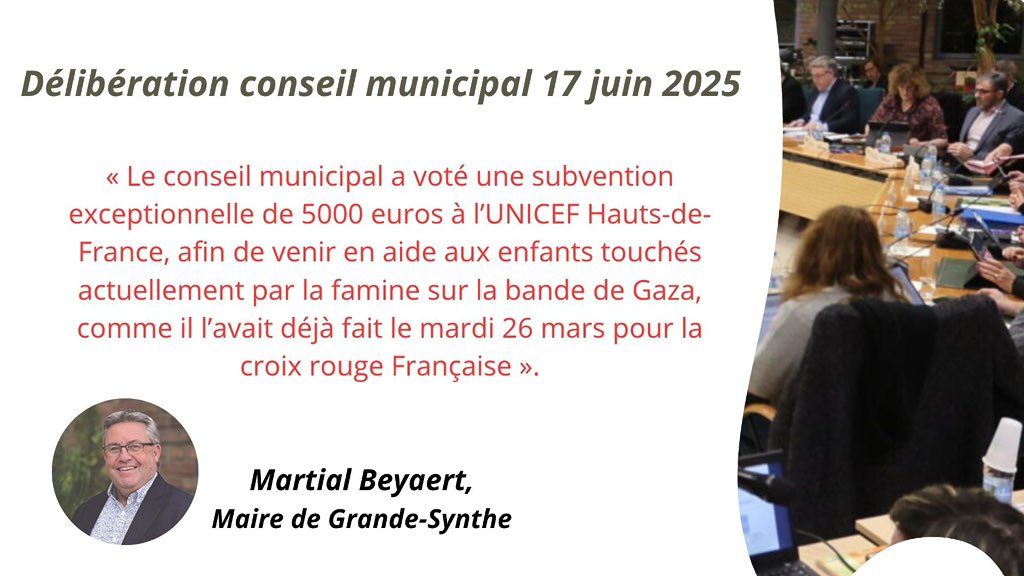 Extrait du Conseil Municipal du Mardi 17 juin.

Notre <a href="/VilleGdeSynthe/">Ville de Grande-Synthe</a> en soutien aux populations de Gaza.

#GrandeSynthe
#VilleActiveetSportive