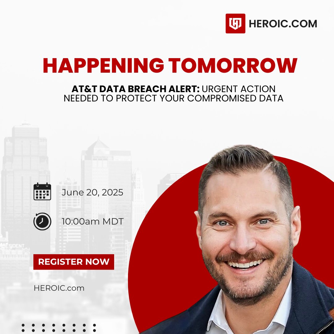 Happening tomorrow! Webinar by the HEROIC CEO on the AT&amp;T breach leaking 86M records (SSNs, addresses, more). Learn what was exposed, how to protect your accounts, and get early access to our Guardian platform for dark-web scans. 

Reserve your slot here: zurl.co/z8SWy