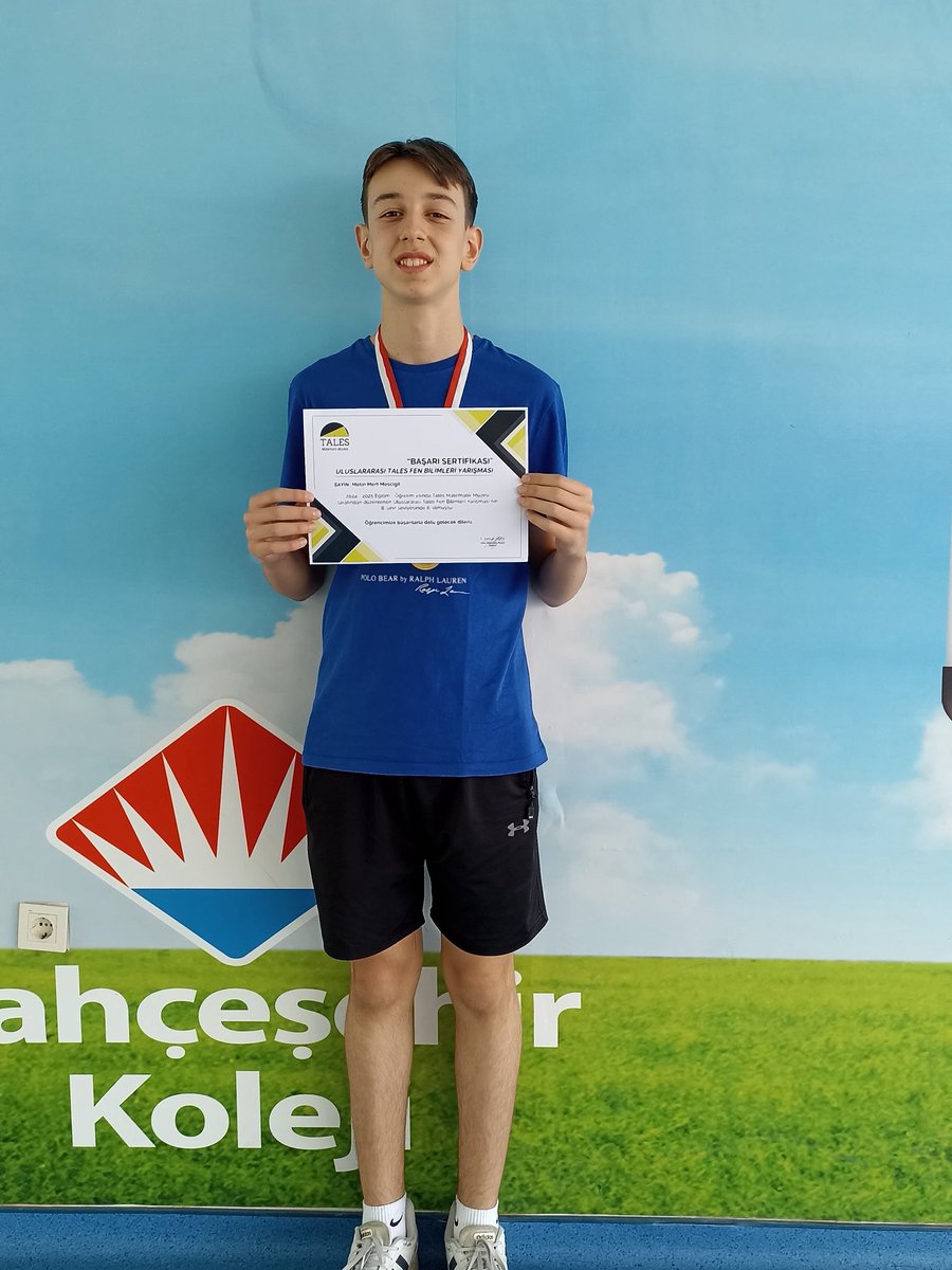 🎉 Gurur Tablosu! 🎉
TALES Fen Bilimleri Yarışması Finali'nde Türkiye 8.’si olan öğrencimiz Metin Mert Mescigil'i kutluyoruz! 🏅
Azmi ve bilim sevgisiyle bizleri gururlandırdı.
Emeği geçen Fen Zümremize teşekkür ederiz! 🌟