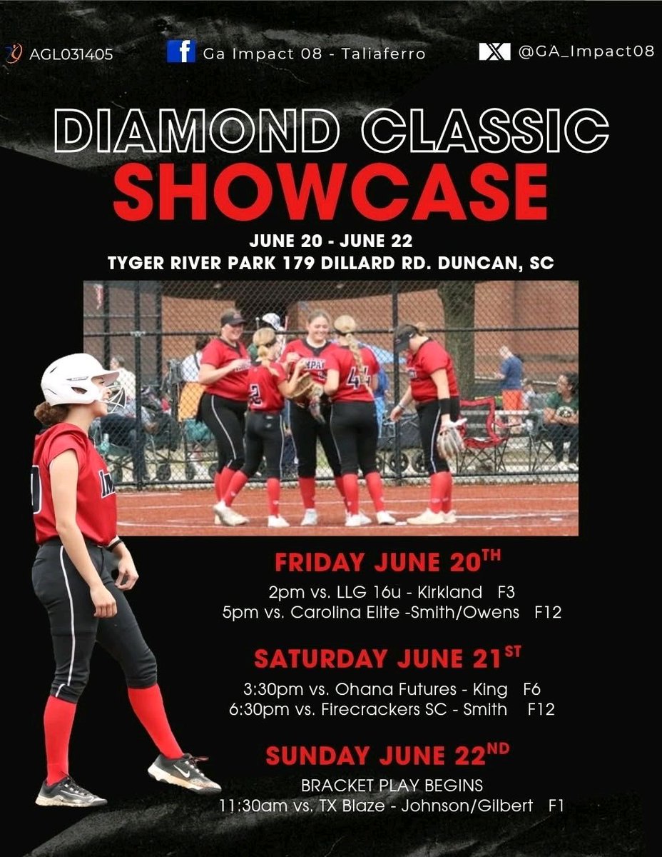 We’re excited to hit the dirt again this weekend in the Diamond Classic Showcase in Duncan, SC. 

We’d love to see you at one of our games. 🥎