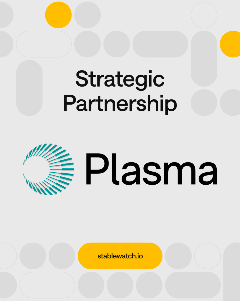 stablewatchHQ's tweet image. We’re proud to announce a strategic partnership between @PlasmaFDN and Stablewatch.
Together we’re building for a more transparent, data-driven future for stablecoins.