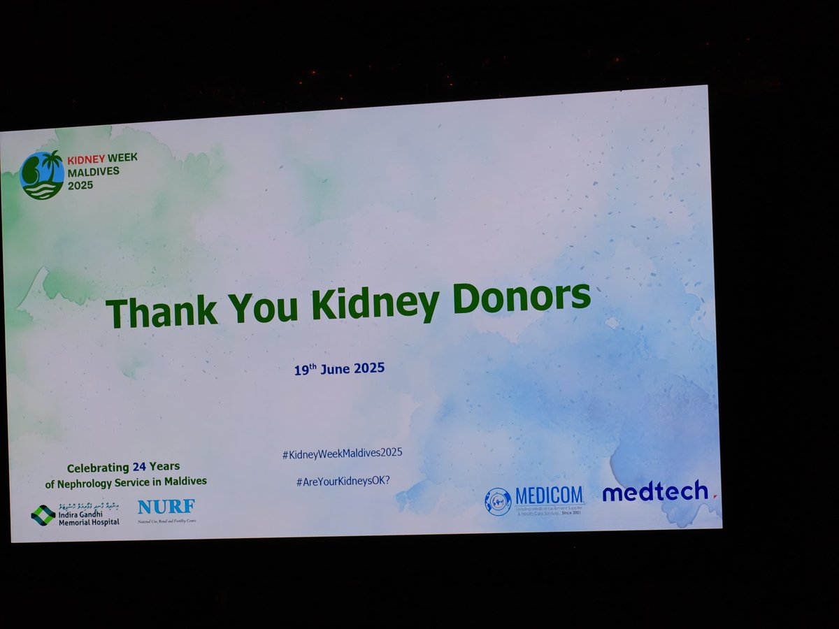 IShiham's tweet photo. Kidney Week Maldives 2025 being celebrated by the Dept of Nephrology, IGMH, Maldives in June 2025.
We have now completed 24 years of specialised kidney care in Maldives.
Let's popularise kidney donation.
#eachoneneedone #kidneyweek #kidneyhealth #kidney #Maldives #IGMH #donate https://t.co/aIwUTUUqmH
