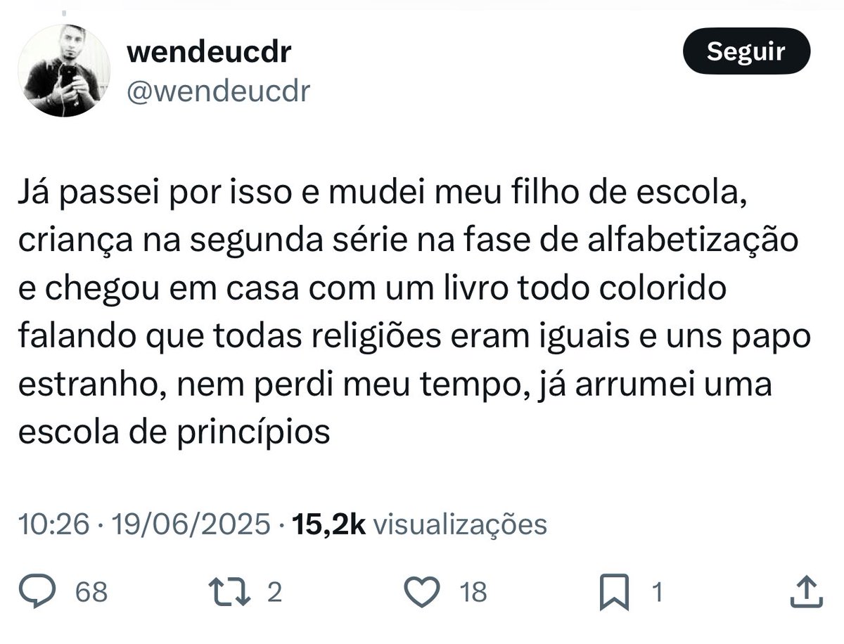 que absurdo as escolas tentando ensinar diversidade religiosa e tolerância
