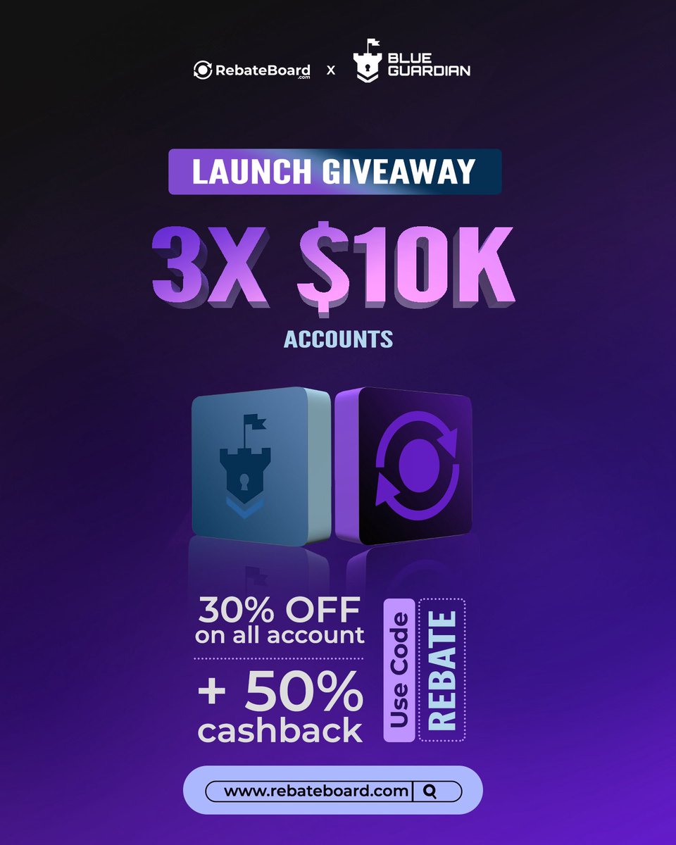RebateBoard (@rebateboard) on Twitter photo Celebrating our launching week 🎯🎁
We partnered with <a href="/BlueGuardiancom/">Blue Guardian</a> to giveaway $30k free in challenges 🔥
To Enter 👇
🤝Follow <a href="/rebateboard/">RebateBoard</a> <a href="/BlueGuardiancom/">Blue Guardian</a>
📡Like & retweet
🏷️ Tag 3 Traders
Join our server👉 discord.gg/6kW2vnC6t6
Comment with what you love most Celebrating our launching week 🎯🎁
We partnered with <a href="/BlueGuardiancom/">Blue Guardian</a> to giveaway $30k free in challenges 🔥
To Enter 👇
🤝Follow <a href="/rebateboard/">RebateBoard</a> <a href="/BlueGuardiancom/">Blue Guardian</a>
📡Like & retweet
🏷️ Tag 3 Traders
Join our server👉 discord.gg/6kW2vnC6t6
Comment with what you love most